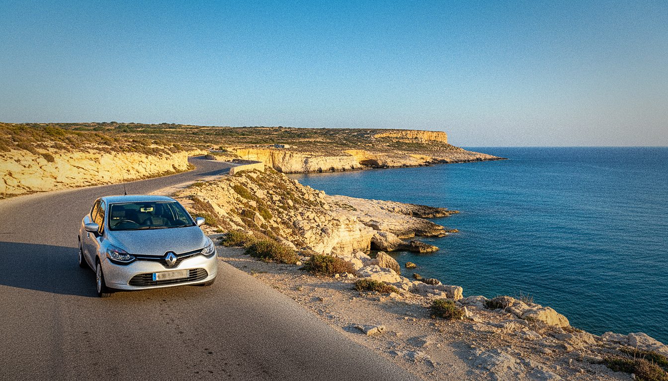 Auto a noleggio su una strada costiera sopra il litorale di Malta